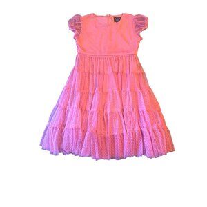 Bardot Junior Dress Pink Point D'Esprit Tiered Puff Sleeve Party Occasion Size 8